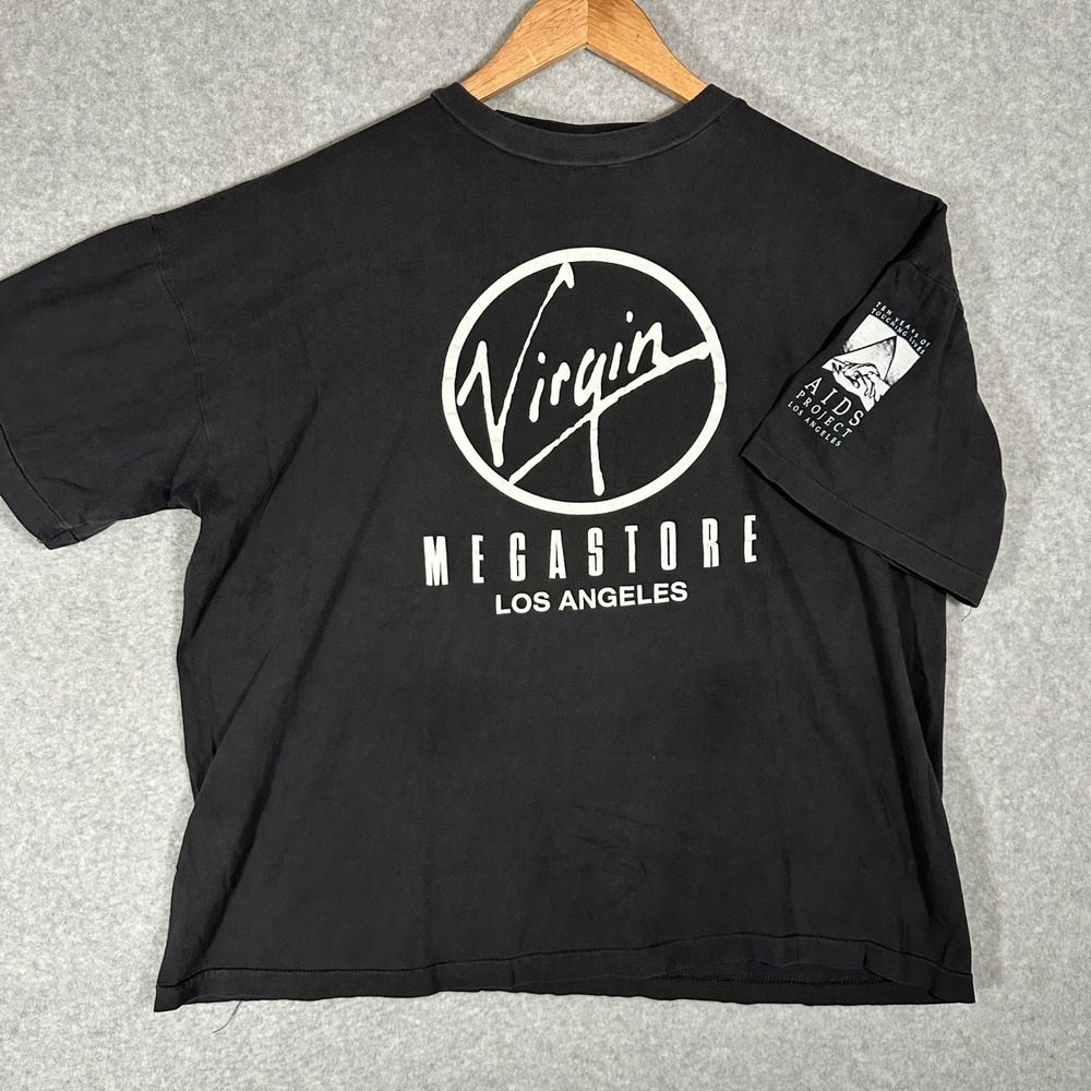 Vintage 90s Virgin Megastore Los Angeles Shirt Mens XL Black APLA Music Promo